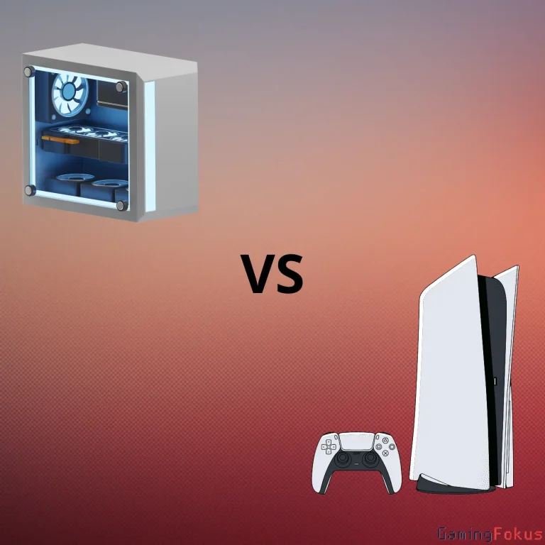 Gamingdator vs spelkonsol, en bild som visar en stor och en spelkonsol.