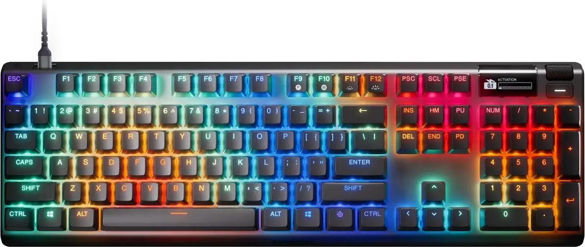 Steelseries Apex Pro Gen 3 är ett tangentbord för gaming som bäst i test enligt oss. Det vinner tack vare sina justerbar brytare, smarta OLED-panel och välgjorda aluminiumplatta.